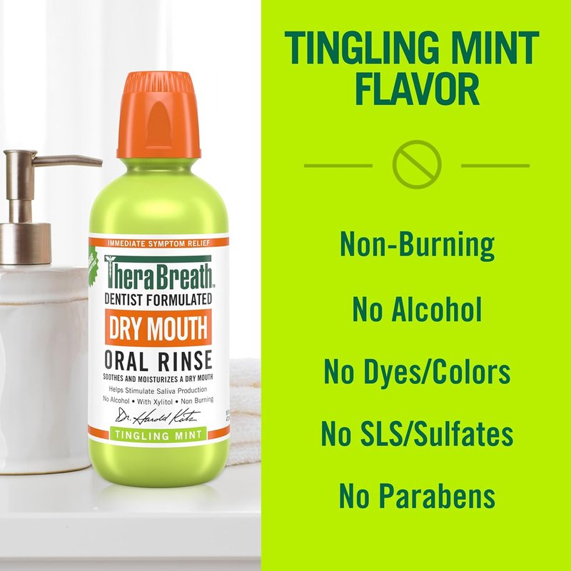 TheraBreath Dry Mouth Oral Rinse - Tingling Mint Flavor | Dentist-Formulated, 16 Fl Oz (2-Pack)