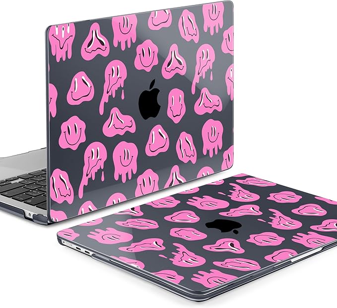 MEEgoodo for M5/M4/M3/M2 MacBook Air 15 inch Case 2026 2025 2024 2023, Case Fit Model (A3448/A3241/A3114/A2941) for MacBook Air 15.3 inch, Pink Groovy Emoji
