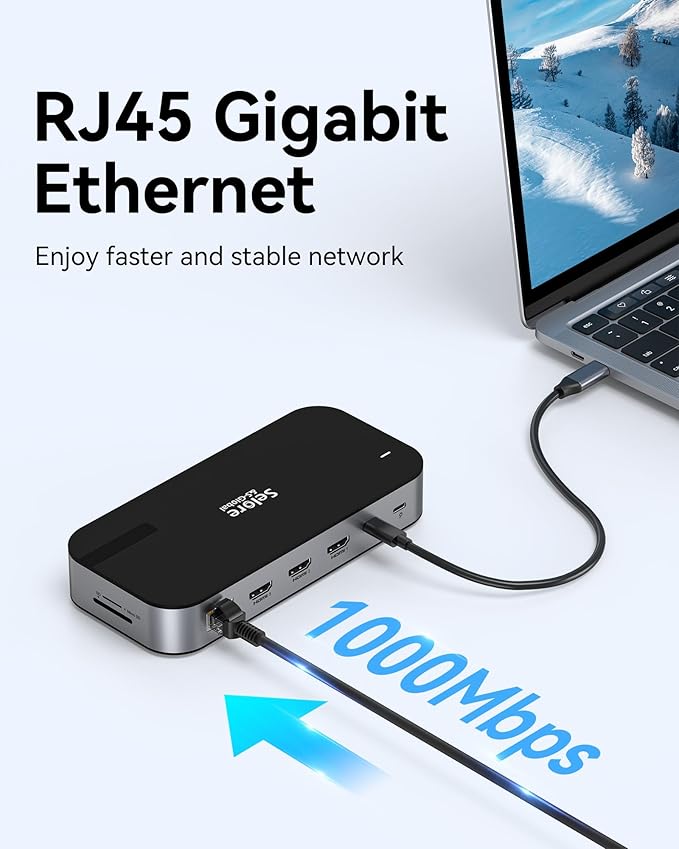 Selore USB C Dock 3 HDMI, Triple Monitor Docking Station, 16-in-1 Laptop Docking Station 3 Monitors with Triple HDMI, 10Gbps USB A/C 3.1, 100W PD, Ethernet, USB C Hub, USB C Dongle for Windows Mac