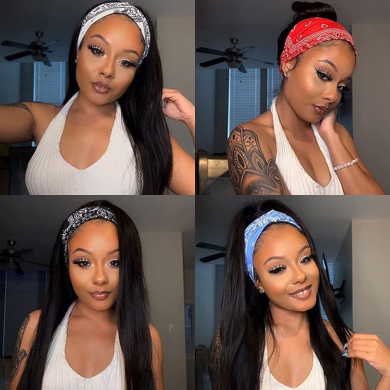 TNICE Headband Wig Human Hair Straight 14 Inch Headband Wigs for Black Women Human Hair Headband Wig Glueless None Lace Front Brazilian Virgin Hair Wigs Natural Color 150% Density