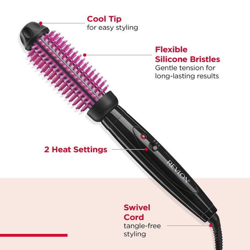 REVLON Silicone Bristle Heated Hair Styling Brush | Fast, Long Lasting Volume for Easy Styling | 1" Barrel for Full Body and Smooth Styles (Black/Pink)
