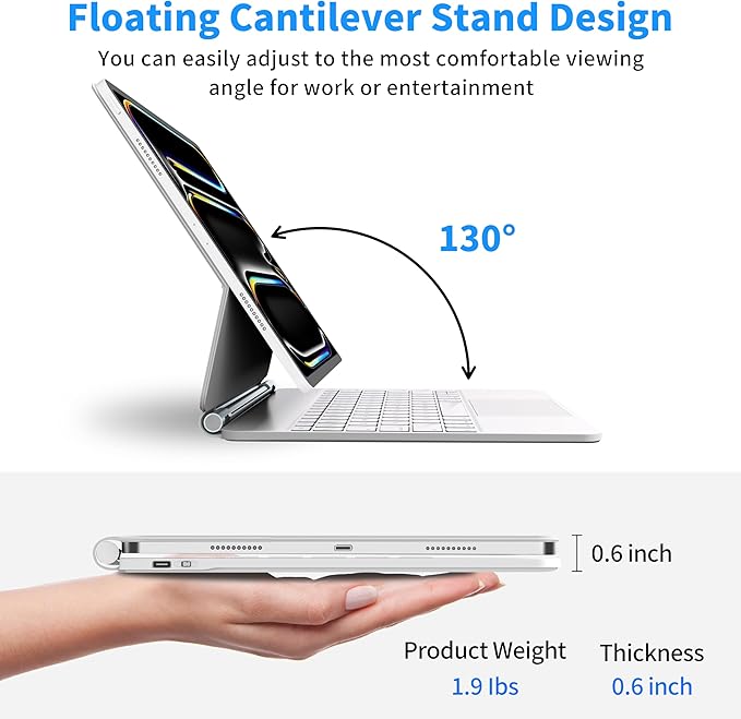 Otuoor iPad Pro 13-inch Case with Keyboard (M5 2025/M4 2024), Uninterrupted View, Snap Tight, Magic Keyboard iPad Pro 13-inch with Effortless Command, Comfort Angle, White