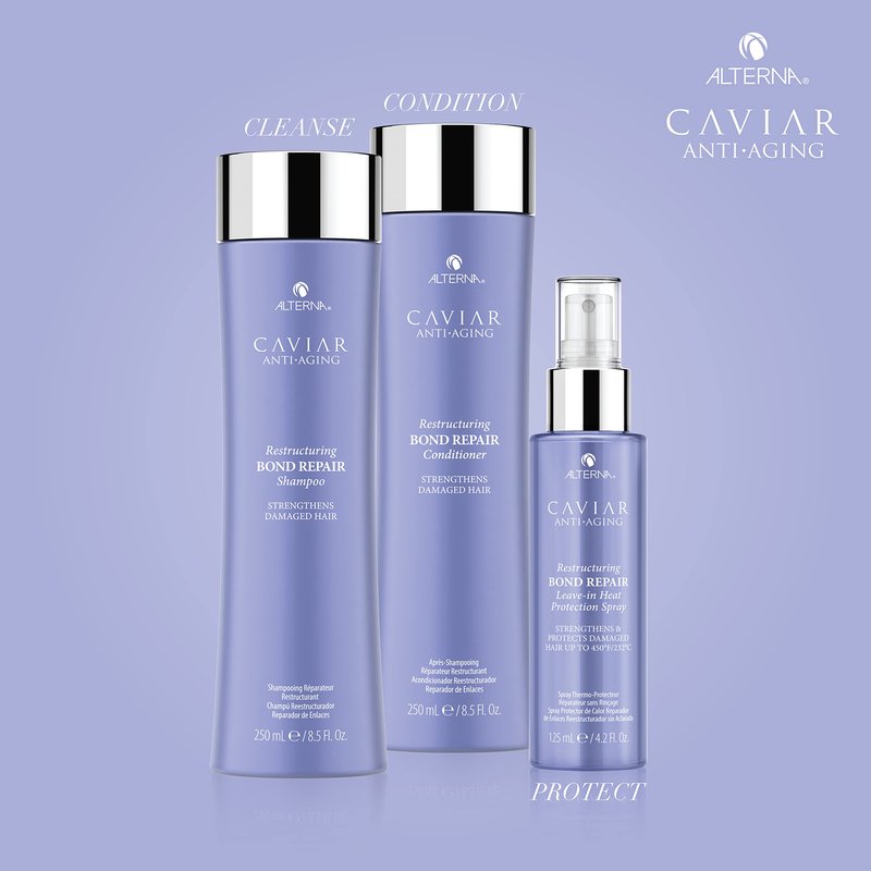 Alterna Haircare CAVIAR Anti-Aging Restructuring Bond Repair Leave-in Heat Protection Spray 4.2 Fl Oz | Strengthens and Protects Damaged Hair