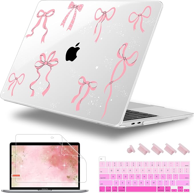 Lepeoac Case for MacBook Pro 13 inch Case M2 2022-2016 A2338 M1 A2251 A2289 A2159 A1989 A1708 A1706, Plastic Hard Shell + Keyboard Cover + Dust Plug, Star Bow