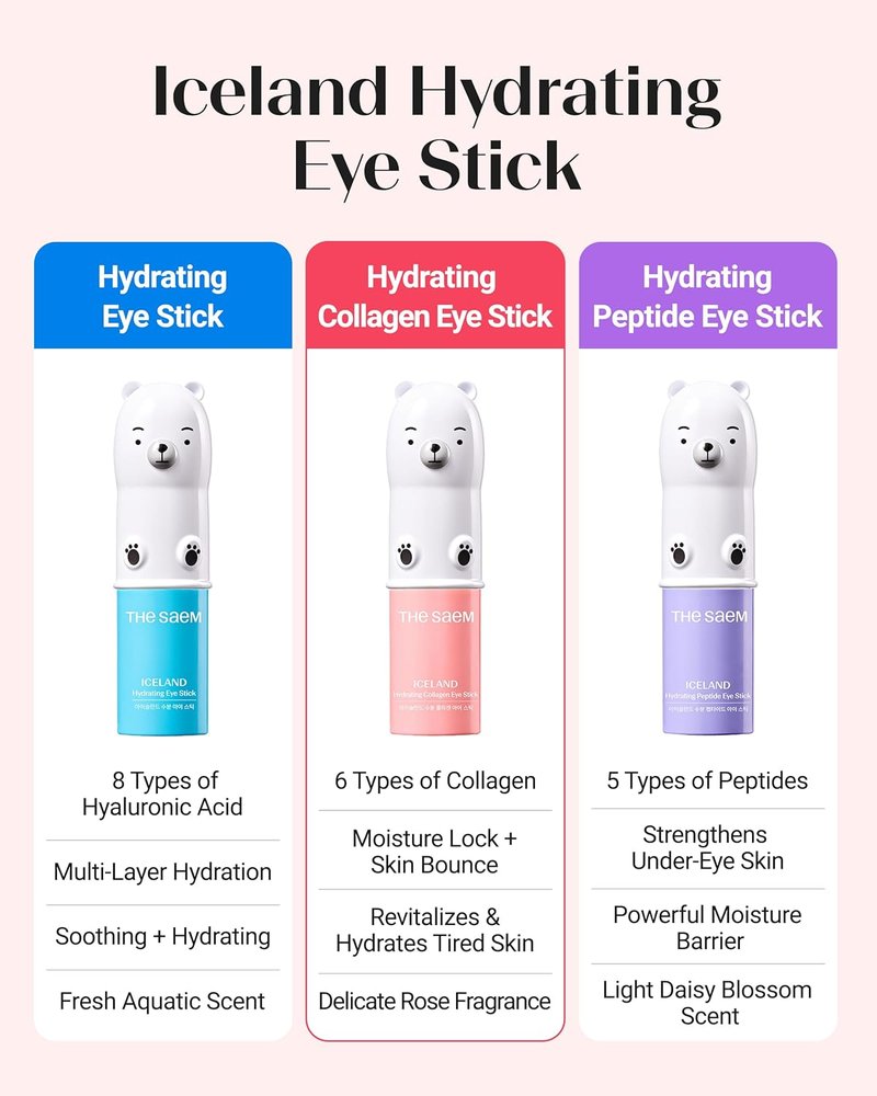Iceland Hydrating Collagen Eye Stick - Anti-Wrinkle Moisturizing Balm for Saggy Skin | 0.38 oz Rose Scent