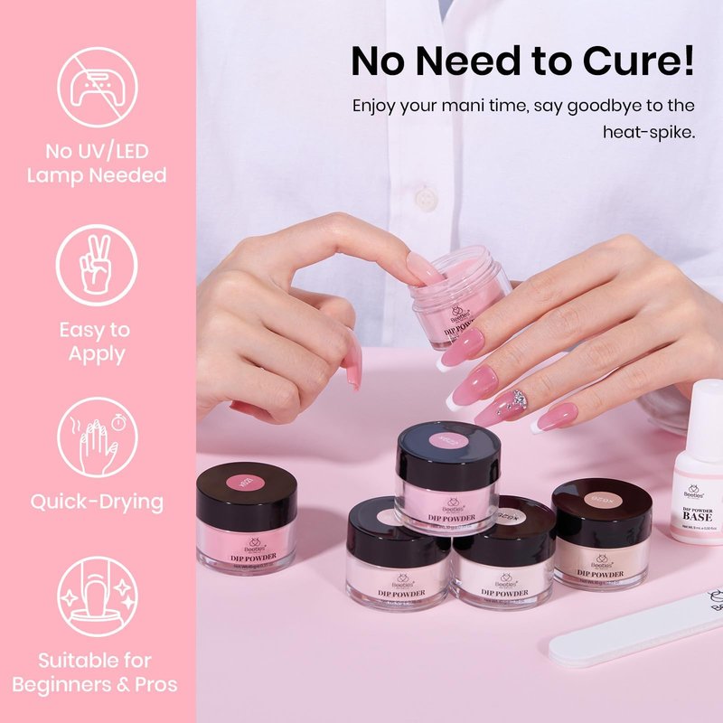 Beetles Pink Dip Powder Nail Kit 6 Color Nude Pink Brown Dip Nails Powder Starter Kit All Season Nail Dip Powder Kit No Need Nail Lamp DIY Salon at Home Summer Gift for Women