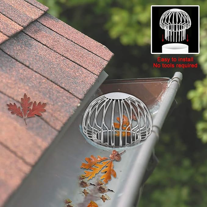 Gutter Guard 304 Stainless Steel Outdoor Roof Drain Anti-Blocking Line Cap, Mushroom Type Drainage Gutter Guard Filter, Gutter Cleaning Tool, for Stops Leaves Seeds and Other Debris,3in