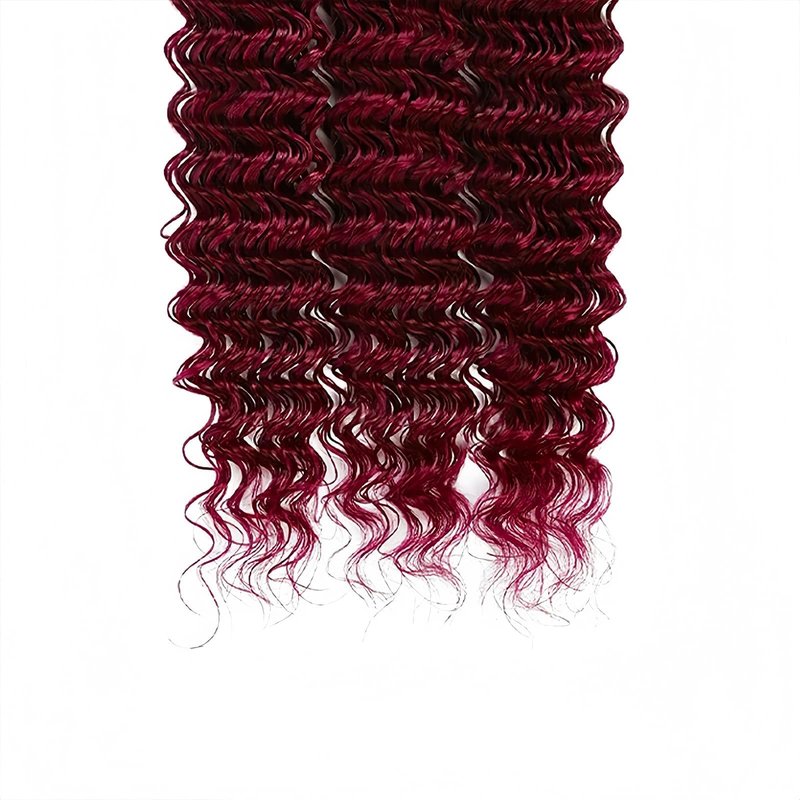 LUMWAV 99J Burgundy Deep Wave Human Hair Bundles 8 10 12 Inch 3 Bundles Brazilian Remy Hair Extensions Curly Weave Soft Bouncy Sew In for Black Women