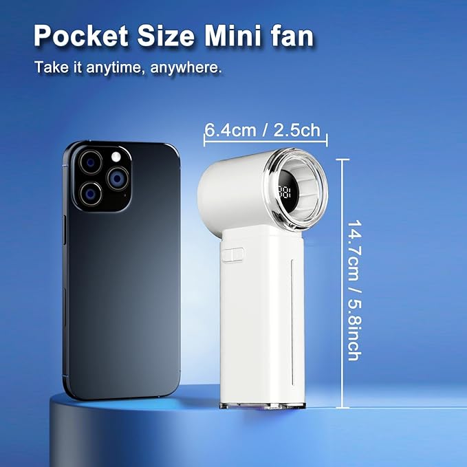 Portable Handheld Fan, Powerful Mini Hand Held Fan, 5000mAh Rechargeable, Digital Display, 1-199 Speeds Adjustable, Personal Fan for Travel Outdoor Camping Home Makeup Commuting, Gifts for Women Men