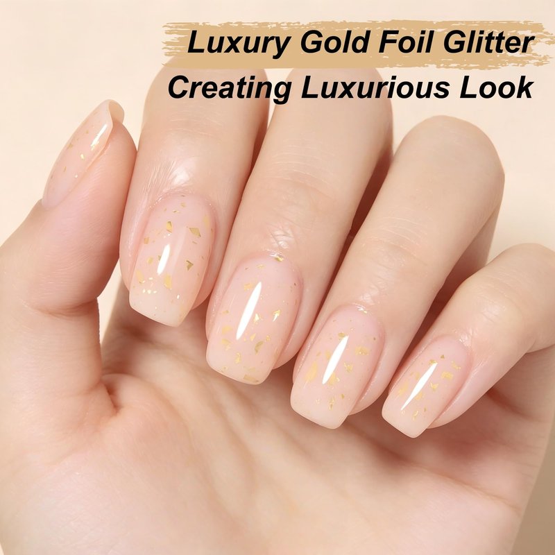YTD Likomey Nude Gel Nail Polish Set,Translucent Neutral 6 Color with Base and Top Coat Set,Milky White Pink Peach Red Gold Foil Jelly Sheer UV Nail Gel Varnish DIY,8 Pcs 7.5 ml