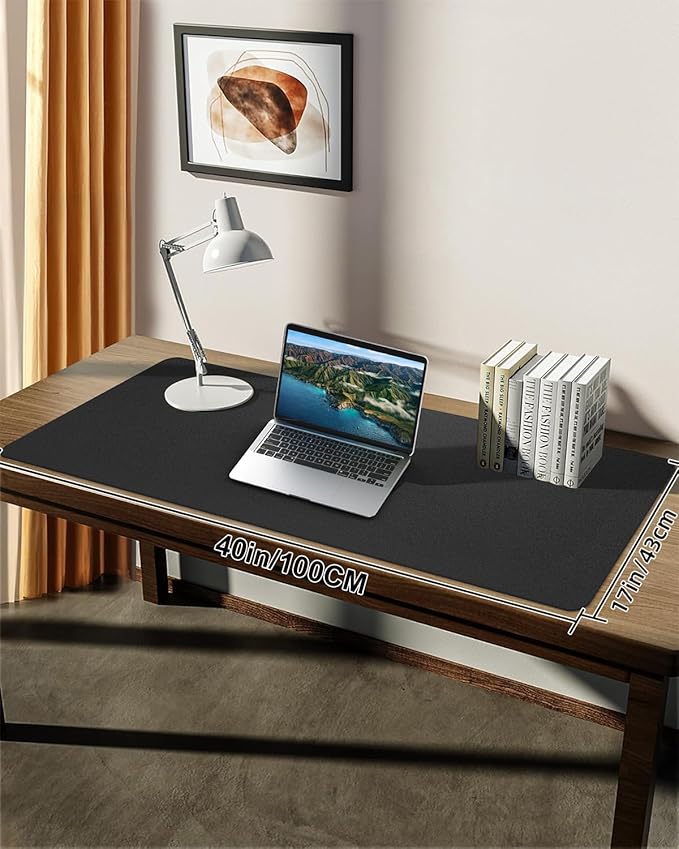 Leather Desk Pad Protector, Office Desk Mat, Large Mouse Pad, Non-Slip PU Leather Desk Blotter, Laptop Desk Pad Desk Accessories for Office and Home (Black, 40" x 17")