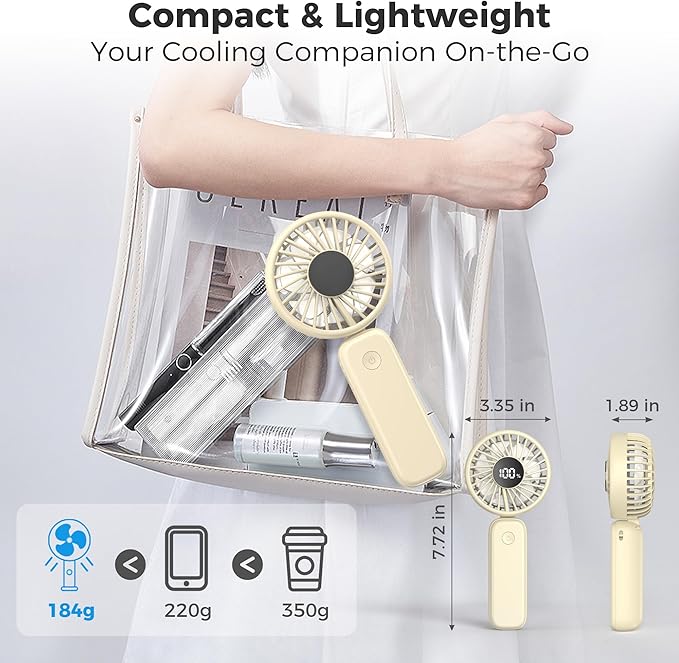 Handheld Fan Foldable, 5000mAh Rechargeable Hand Fans with Powerful Cooling, 4 Speeds, LED Display, Portable Fan for Travel,Concerts,Makeup,Lash,Outdoor Events,Gifts Women