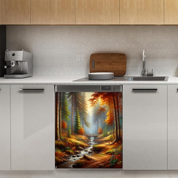 Autumn Forest Lake Dishwasher Magnet Cover for The Front Magnetic Dishwasher Door Covers Dish Washer Sticker Wrap Home Decorative Appliances Panel Decal Kitchen Decor 23" x 26" (Magnetic)