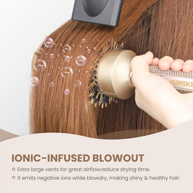 AIMIKE Hair Brush Set - Nano Thermal Ceramic Round Brush with Boar Bristles for Blow Drying | Includes Tail Comb & Hair Clips