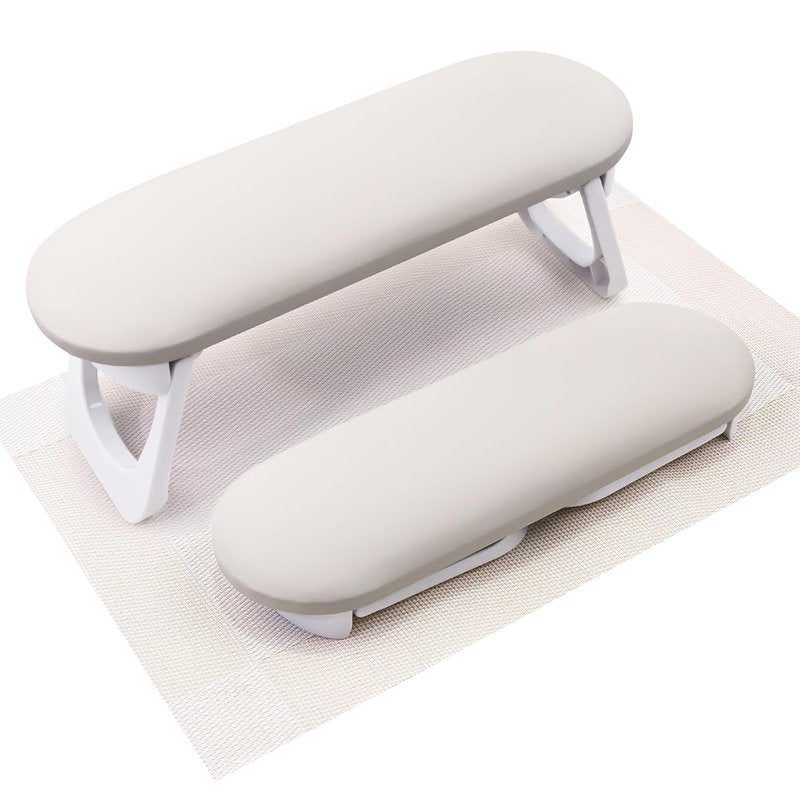 Nail Arm Rest - Foldable PU Leather Cushion for Acrylic Nails | Light Gray Hand Holder for Manicure & Pedicure