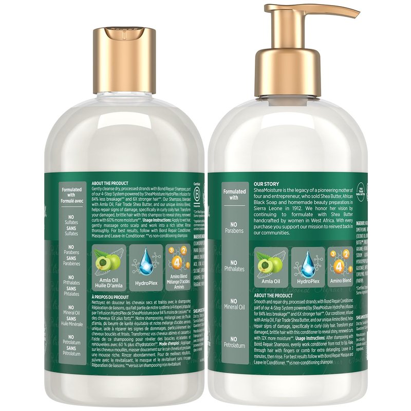SheaMoisture Shampoo & Conditioner, Amla Oil, Bond Repair Hair Treatment for Dry, Damaged Hair, Anti-Frizz Products for Curly Hair, 13 Oz Ea