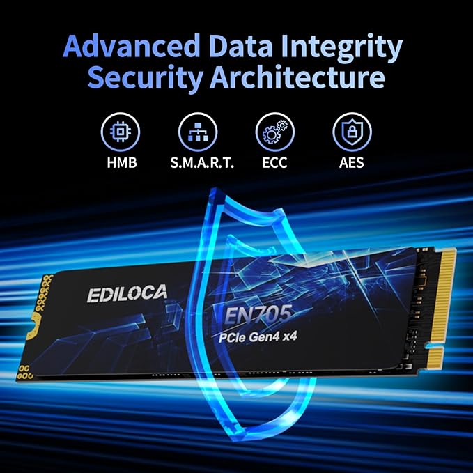 Ediloca 1TB SSD NVMe M.2 2280 PCIe Gen4 x4 Internal Solid State Drive - Up to 5000MB/s, 1TB SSD PS5 Dynamic SLC Cache, PS5 Compatible for Gaming PC Laptop(EN705)