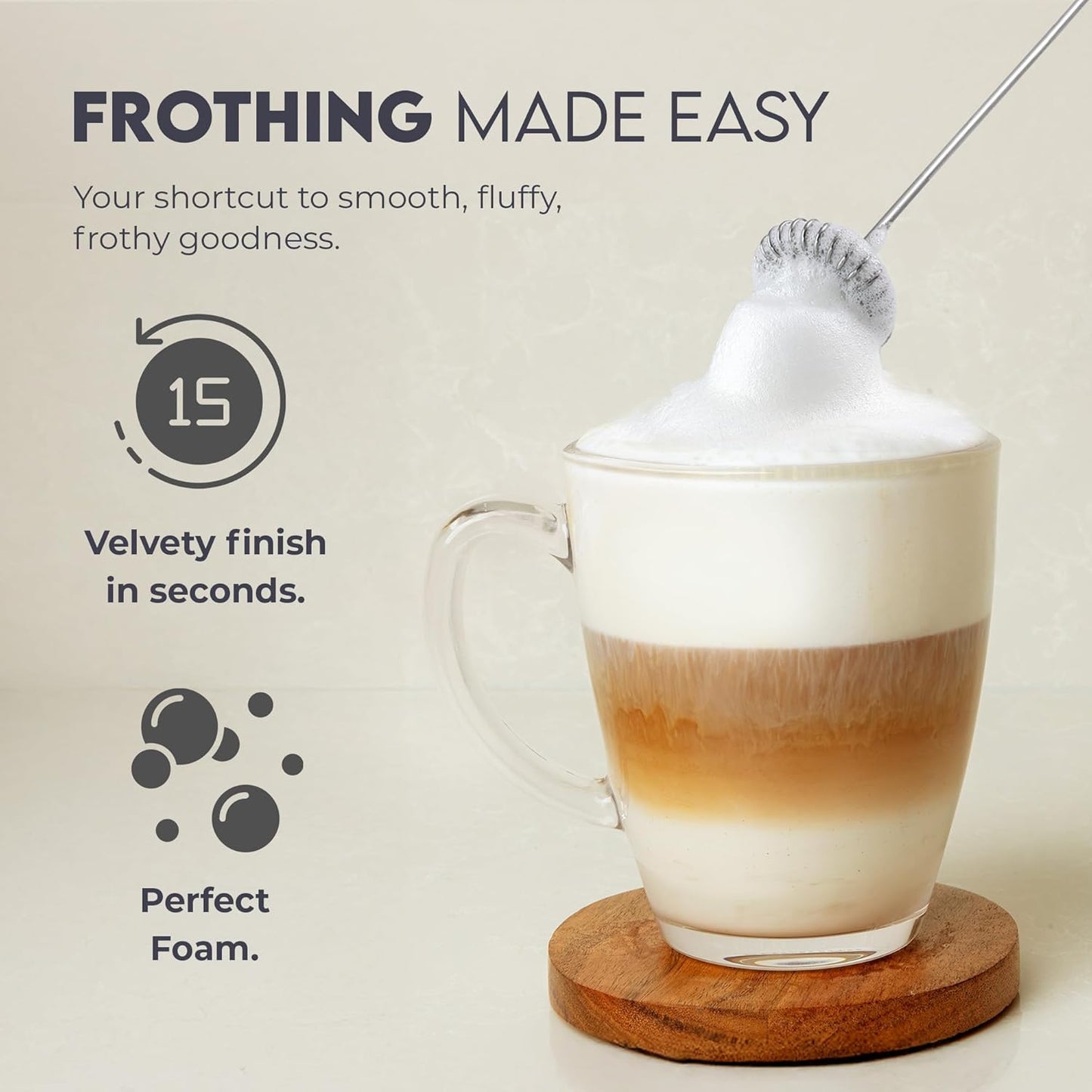 Zulay Milk Frother Wand - Mini Handheld Stainless Steel Mixer for Coffee, Lattes & Cappuccino - Black