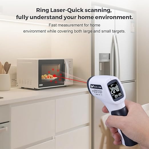 VCooklify Temperature Gun for Meat,Automotive Infrared Thermometer Gun with Ring Laser DS12:1,Digital Thermal Gun with Adjustable Emissivity&High/Low Alarm,-58~1400℉IR Temp Gun for Engine,Brakes&HVAC