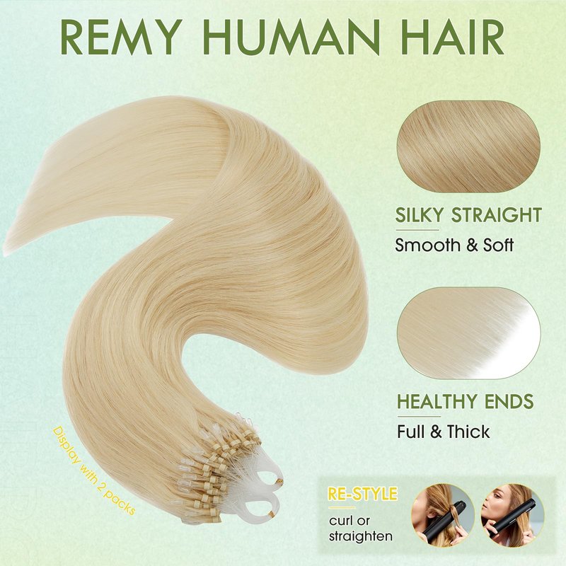 Hairro Microlink Hair Extension Remy Keratin Itip Micro Bead Fusion Hair Micro Loop Micro Link Beads Brazilian I Tipped Remy Hairpiece For Women 14 inch 50g 100 Strands #613 Light Blonde