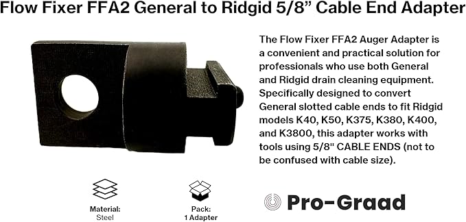 Auger Adapter FFA2 â Compatible with General to Ridgid Drain Cleaner, Converts General Slotted Cable Ends to Fit Ridgid Models K40, K50, K375, K380, K400 &K3800 with 5/8" Cable Ends (Not Cable Size)