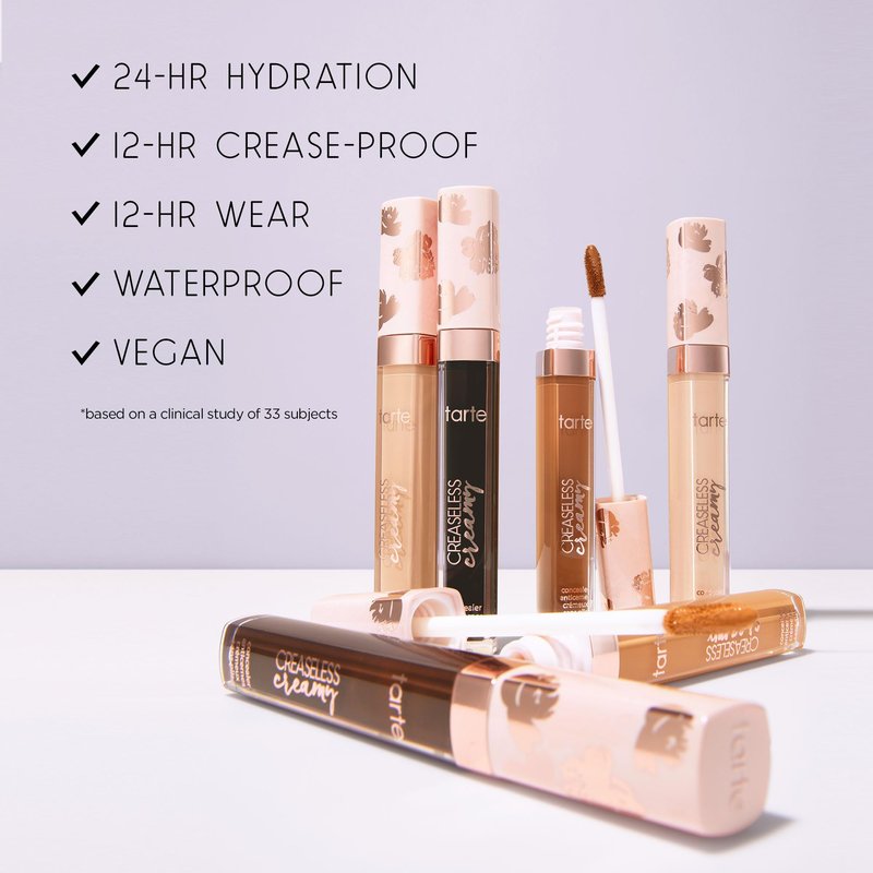 tarte creaseless creamy full-coverage concealer – Waterproof Hydrating Longwear, Niacinamide & Caffeine for covering Dark Circles & Blemishes, Vegan & Cruelty-Free, full size, 53S deep sand