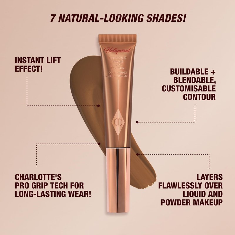 Charlotte Tilbury Hollywood Liquid Contour Wand - Easy-to-Use Contour Stick & Liquid Bronzer for Sculpting & Shaping - Leaves a Natural-Looking Sculpted Finish - Medium/Deep