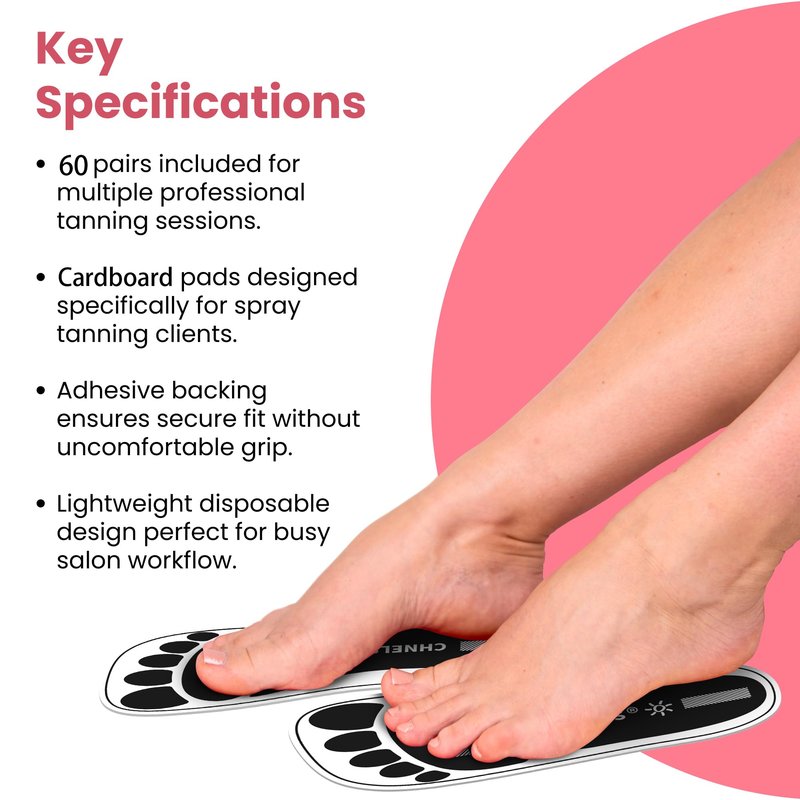 CHNELSS Black 60Pairs(120Feet)Disposable Spray Tanning Feet Pads for Hygienic Foot Protectors, Comfortable & Non-Slip, One Size, Medium Deep Skin Tone