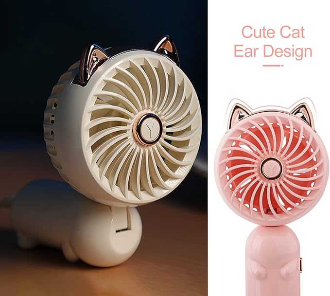 QearFun Handheld Lanyard Fan Portable, Mini Hand Held Fan with USB Rechargeable Battery, 3 Speed Strong Personal Table Fan, 8-12 Hours Small Makeup Fan for Girls Women Travel Beach (Pink)