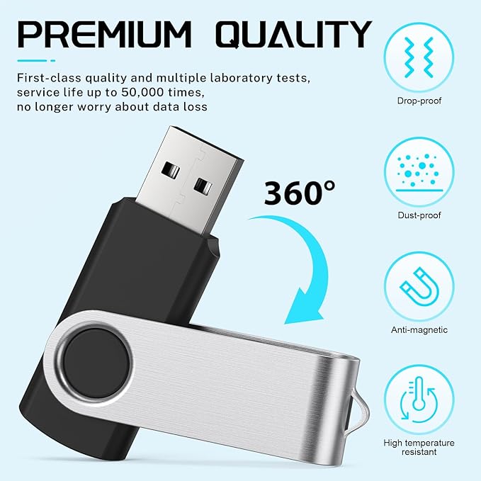 FEBNISCTE 16GB Flash Drive,Thumb Drive 10 Pack,Memoria USB 2.0 Multi-Coloured, USB Thumb Drive 16gb Swivel mit 10 Cords Jump Drive Stick with LED Light for Data Storage/Transfer