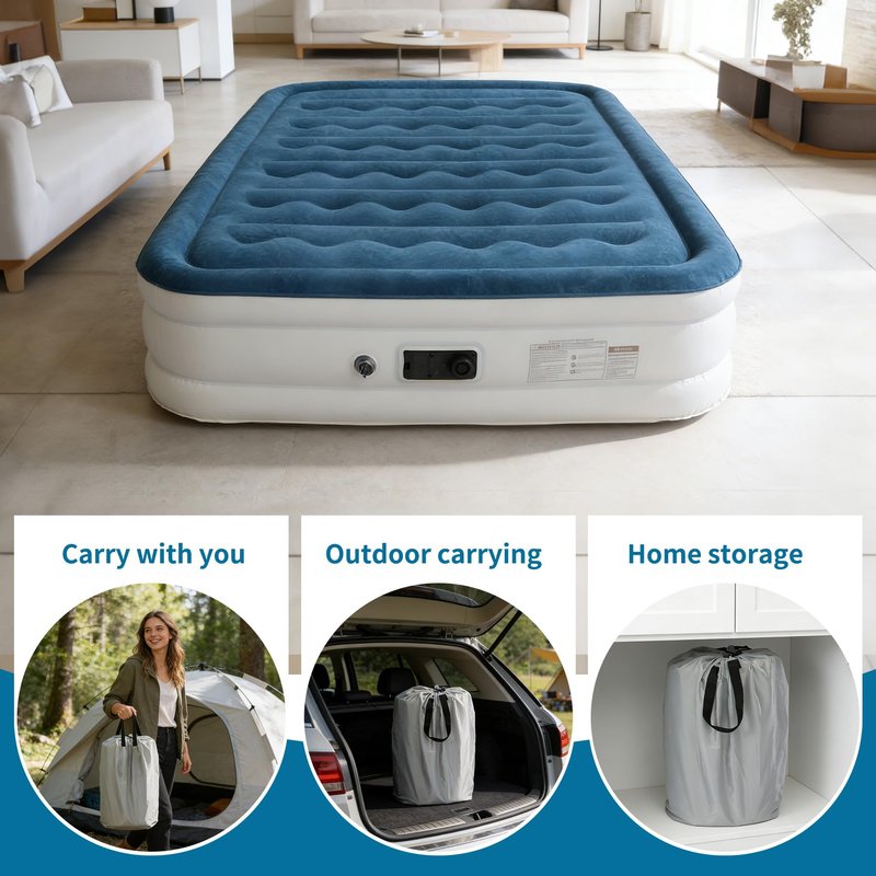 ooiloln air Mattress Queen with Built in Pump 14 Inch Portable Inflatable Mattress Deluxe Flocking Inflatable Mattress for Temporary Guest Accommodation, Camping, and Home use MAX is 660 pounds