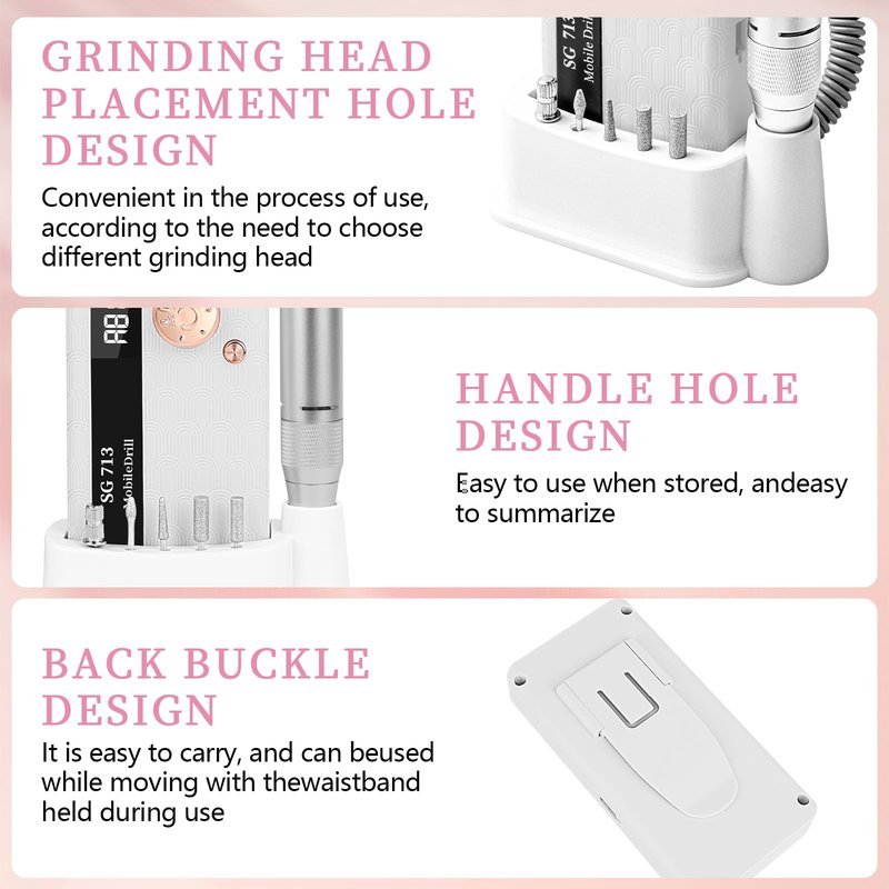 Electric Nail File Professional Kit - 45000RPM Portable Nail Drill Electric File with 11 Bits & Base丨LED Screen丨Ultra-Silent, Rechargeable Nail Drills Machine for Acrylic Nails Gel Polishing (White)