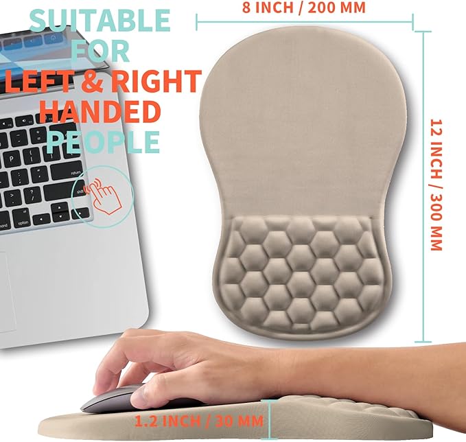 Kuosgm Ergonomic Mouse Pad Wrist Support with Memory Foam Massage Bulge, Carpal Tunnel Pain Relief Mousepad Wrist Rest for Mouse(12x8 inch, Apricot)