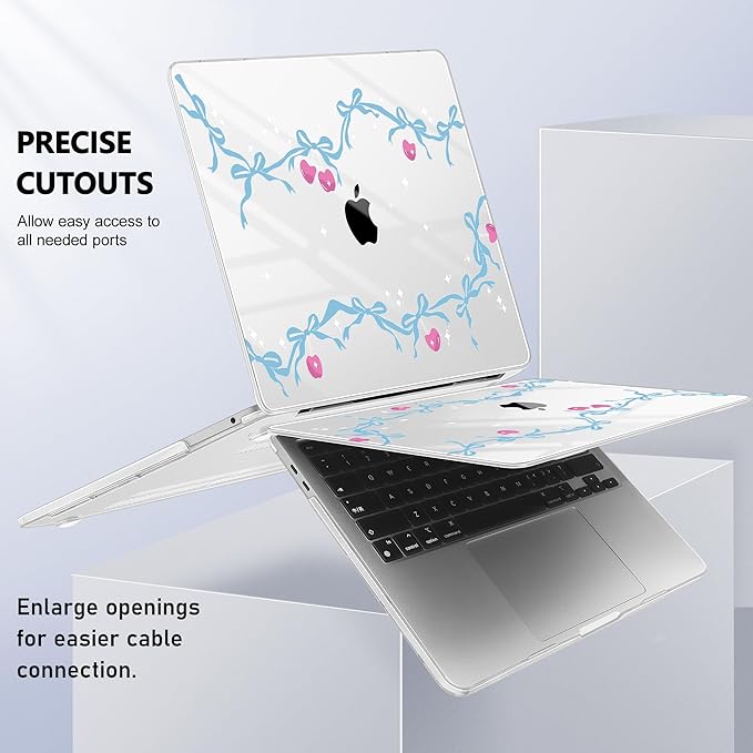 Lepeoac Case for MacBook Pro 13 inch Case M2 2022-2016 A2338 M1 A2251 A2289 A2159 A1989 A1708 A1706, Plastic Hard Shell + Keyboard Cover + Dust Plug, Cherry Bow