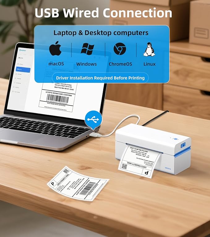 ORGSTA Bluetooth Thermal Shipping Label Printer: Wireless Computer Connection with Bluetooth Dongle, 4x6 Label Maker for Small Business, Compatible with iPhone, Android, Windows, Mac, Linux & Shopify
