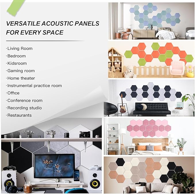 Mollywell Hexagon Acoustic Panels 14x12 - Reduce Echo & Reverb, Noise Blocking Wall Tiles for Studio & Home Office, Smoke Green Sound Absorbing Panels