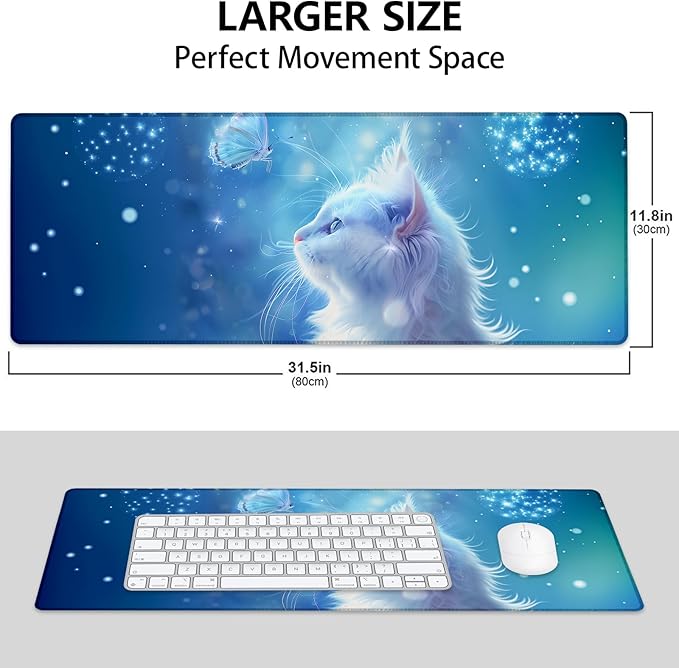 Mounidso Cat Large Mouse Pad, Gaming Mouse Pad, Keyboard Mat, Non-Slip Rubber Base, Office Accessories, Desk Mat, MousePads for School, Work, Home Decor Gifts 31.5" x 11.8"