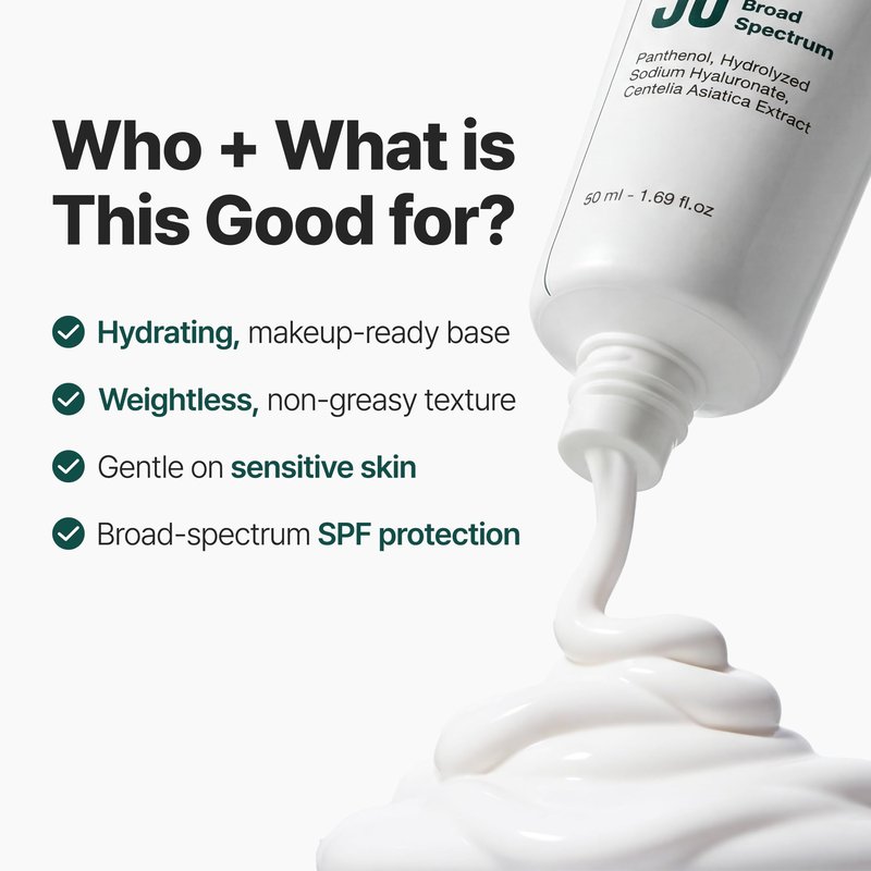 P.CALM Water Barrier Sunscreen SPF50+ PA++++ | Lightweight Hydrating Glow Sunscreen with Panthenol, No Whitecast Daily Face Sunscreen for Sensitive Skin | Korean Skincare, 50ml / 1.69 fl.oz