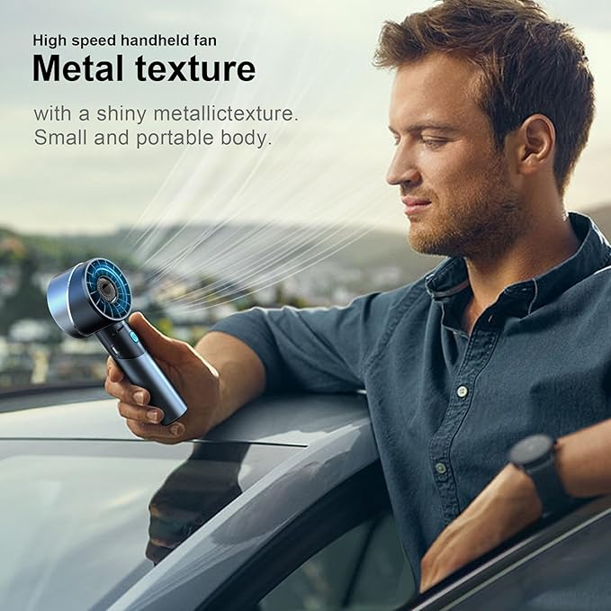 Handheld Fan, Mini Small Portable Turbo Fan, USB Type-C Rechargeable with 4 High Speeds Personal Fans, Max 16 Hours Working Time, Small Hand Fan for Travel, Camping, Office, Home, Outdoor - Grey, G3