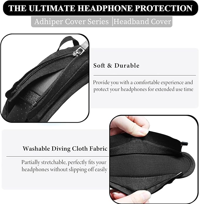 Adhiper Universal Headphone Headband Cover for Sony Beats Bose Soundcore HyperX ATH Skullcandy JBL Jabra, Headband Cover Cushion Protector for Sony XM5, XM6 & Skullcandy Crusher Evo & ANC 2 - Black
