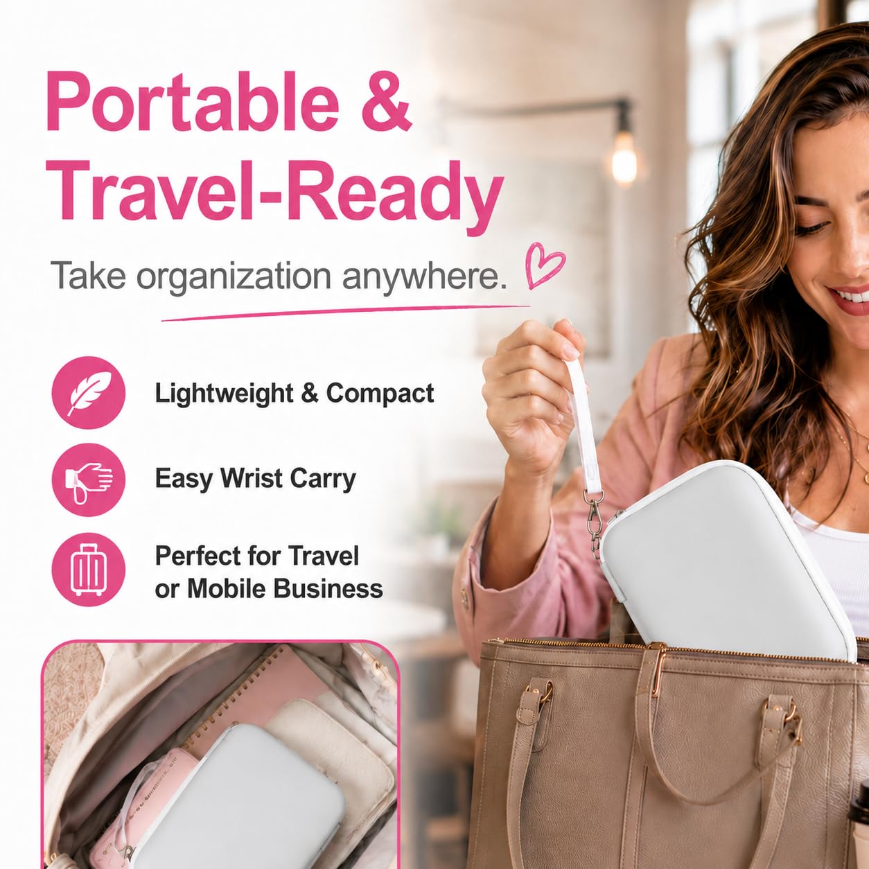 PAIYULE Hard Carrying Case for Phomemo D30 D35 Label Maker, Label Printer Case for Nelko P21, for NIIMBOT D110 D11, for Marklife P11 P12, for SUPVAN E10 Storage Bag with Mesh Pocket(White)