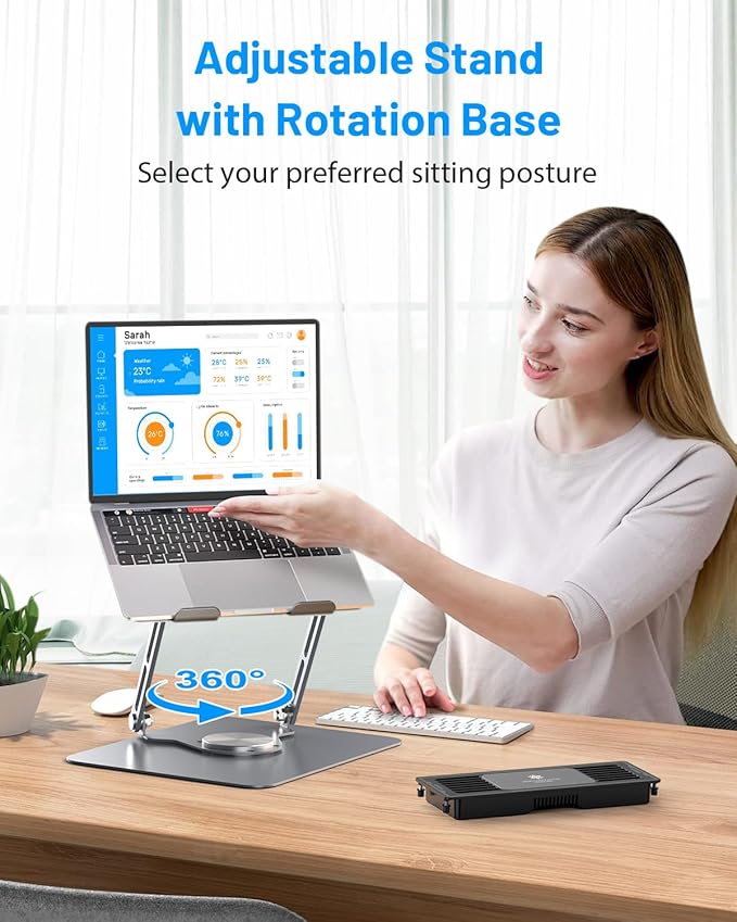 Metfut Laptop Cooling Pad with Detachable Fan & Cooler, Adjustable Height & Angle, 360 Rotation Base, Carbon Steel Framework, Ultra-Quiet & Super Sturdy for 15.6” Laptop, DJ Mixer Workstation (Grey)