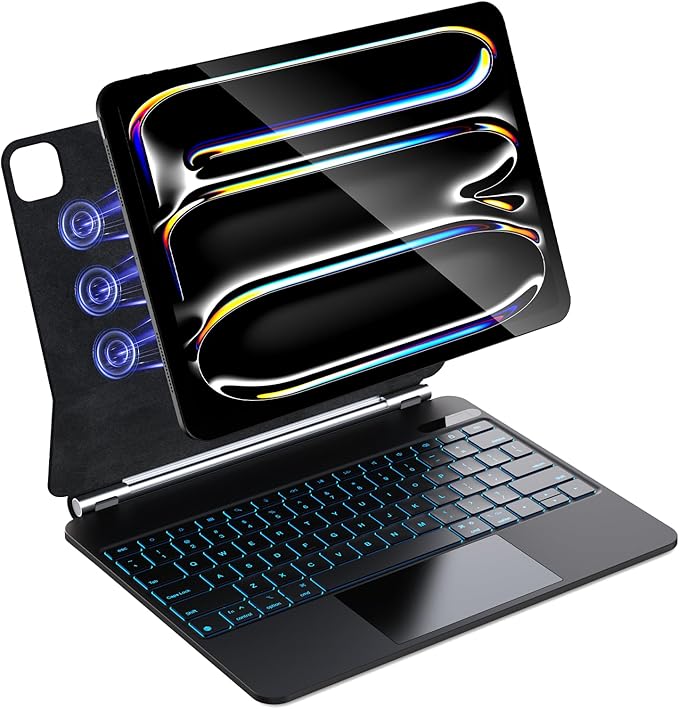 CSZZACME for iPad Pro 13 inch M5 2025 & M4 2024 case with Keyboard M4,Magnetic Attach,Multi-Gesture Trackpad,7-Color Backlit,Shortcut Keys,Auto Sleep/Awake,Magic Keyboard for iPad Pro 13-inch, Black