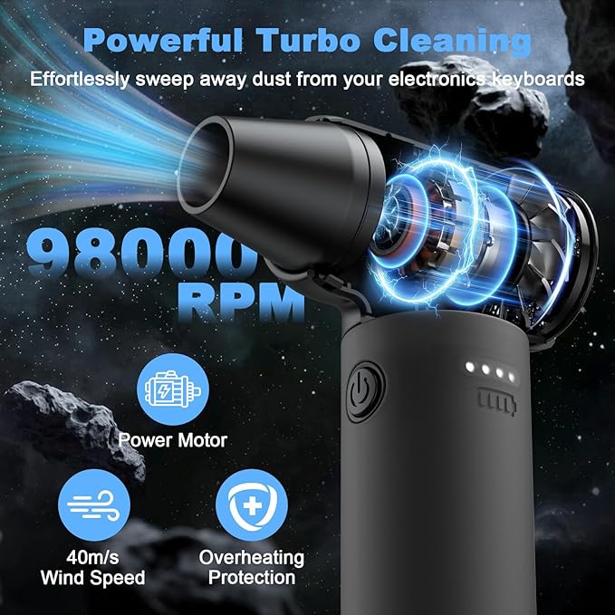 Ekmoey Electric Air Duster, 110,000 RPM 3 Gear Adjustable Cordless Air Blower, 6000mAh Rechargeable Battery,Portable Dust Cleaner for Computer, Home & Outdoor,Replaces Compressed Air Cans