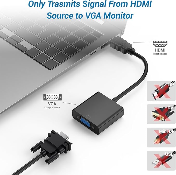 YGKSAA HDMI to VGA Adapter, 1PCS HDMI to VGA Unidirectional Converter (Male to Female), Compatible with Computers, desktops, laptops, PCs, Monitors, projectors, TV