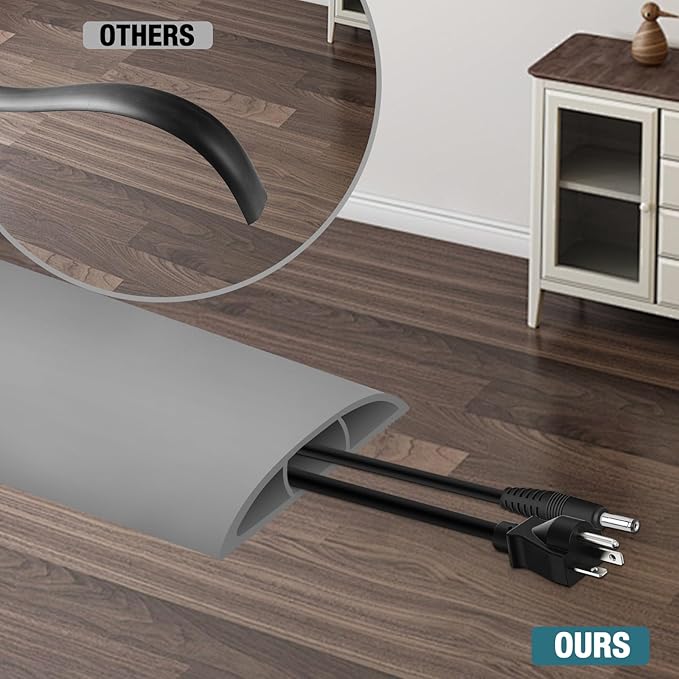 Floor Cord Cover, Cable Protector, 0.63W x 0.31H inches, Wire Cover for Extension Cords, Floor Cable Covers Prevent Cable Trips (Gray, 50-3.3 Feet)
