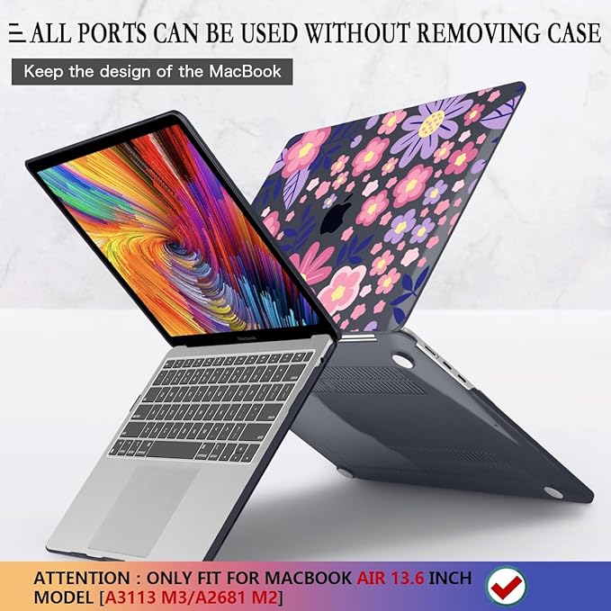 CISSOOK for MacBook Air 13 inch M5 M4 M3 M2 Case 2026 2025 2024 2023 2022, Hard Shell Case Keyboard Skin Screen Protector for MacBook Air 13.6 A3449 A3240 A3113 A2681, Stylized Flowers