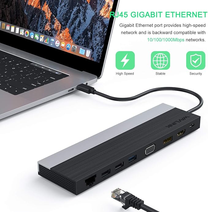 WAVLINK 12-in-1 USB C Docking Station, Triple Display Type C Hub Multiport Adapter with HDMI, DisplayPort, VGA, Ethernet, USB-C 100W PD3.0 Charging, USB3.0, USB2.0, SD/TF Card Reader, Audio