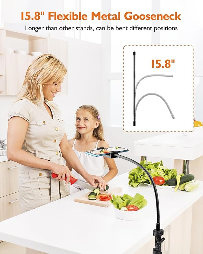 Phone Tripod, 85" Tall Tripod for iPhone with Remote, Gooseneck and Phone Holder, Overhead Phone Stand for Video Recording Watching Cooking Fitness Vlog, Compatible with iPhone Android, Black