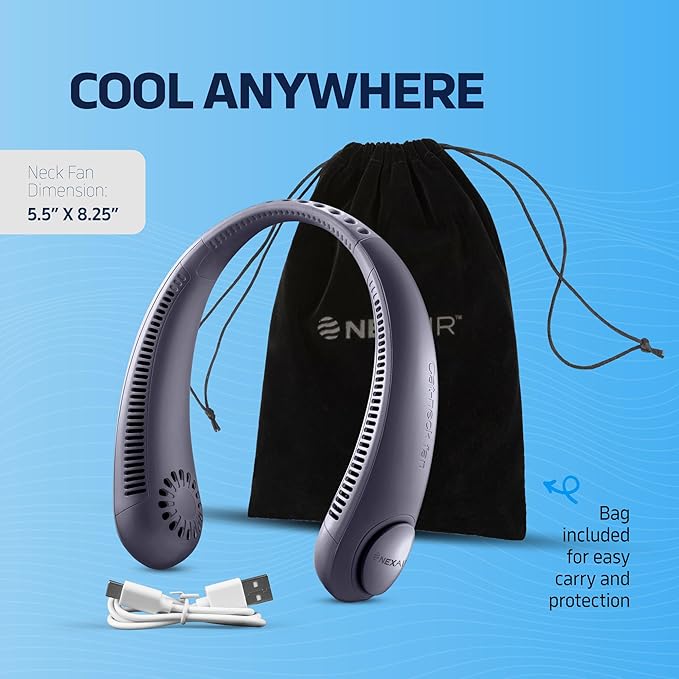 NEXAIR Portable Neck Fan Hands Free Cooling Bladeless Blue